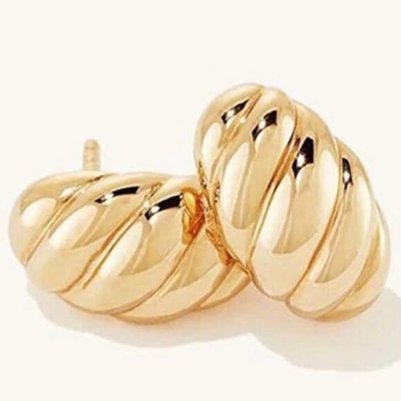 NEW 14K Yellow Gold Shellsence Boho Sea Shell Textured Stud Luxury Earrings